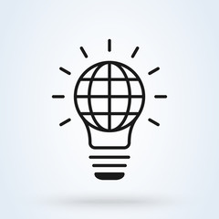 Lightbulb and innovation line icon. Idea, Creativity symbols. Innovation and globe concept illustration for perfect mobile and web applications design.