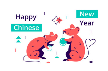Happy new year with cute white mouse 