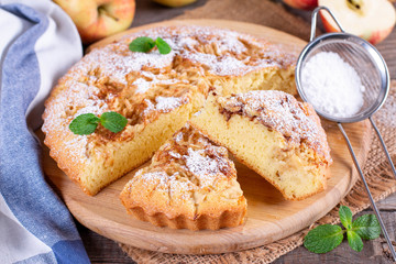 Apple pie, sponge cake with apples