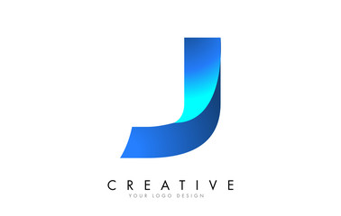 J Letter Logo Design with 3D and Ribbon Effect and Blue Gradient.