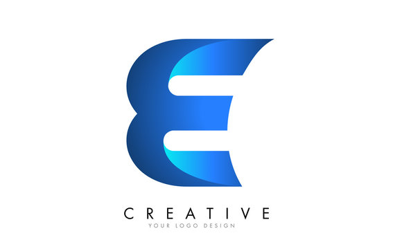 E Letter Logo Design with 3D and Ribbon Effect and Blue Gradient.