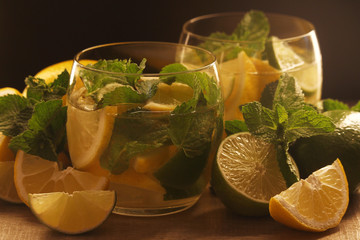 Two glasses with refreshing mojito	