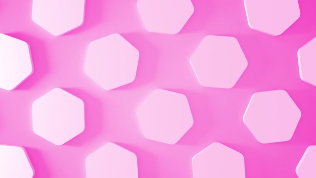 Abstract 3D pastel pink hexagon rotating around. Animation shapes background. 4k render footage. Seamless loop.