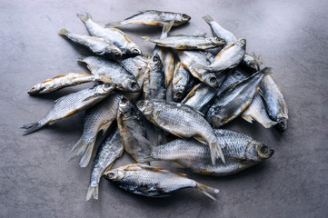 Dried fish for sale in a bunch