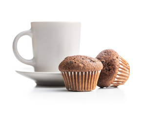 Sweet muffins. Cupcakes with chocolate.