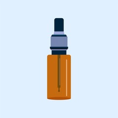 Cosmetic natural organic oil for hair or drops for eyes and nose in flat style isolated on blue background. Storage tank. Vector