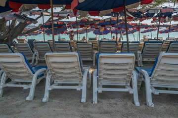 Summer beach chairs in the summer