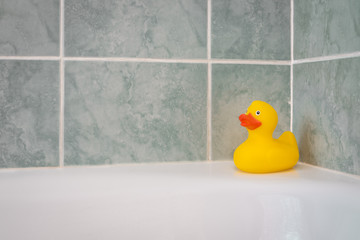 Patito de goma amarillo en el baño