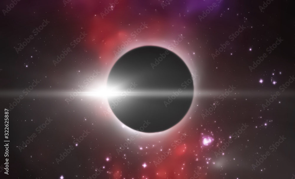 Wall mural the total solar eclipse, view from outer space with stars of galaxy background . elements of this im