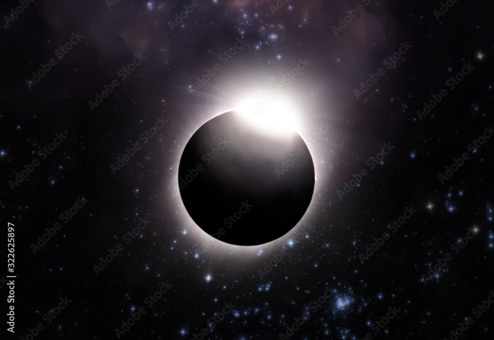 Wall mural the total solar eclipse, view from outer space with stars of galaxy background . elements of this im