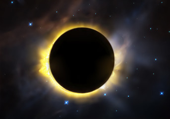the total solar eclipse, view from outer space with stars of galaxy background . elements of this...