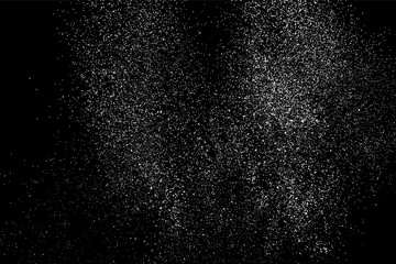 White Grainy Texture Isolated On Black Background. Dust Overlay. Light Coloured Noise Granules. Snow Vector Elements. Digitally Generated Image. Illustration, Eps 10.