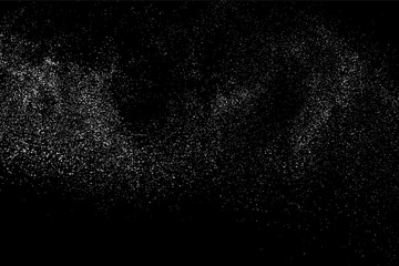 White Grainy Texture Isolated On Black Background. Dust Overlay. Light Coloured Noise Granules. Snow Vector Elements. Digitally Generated Image. Illustration, Eps 10.