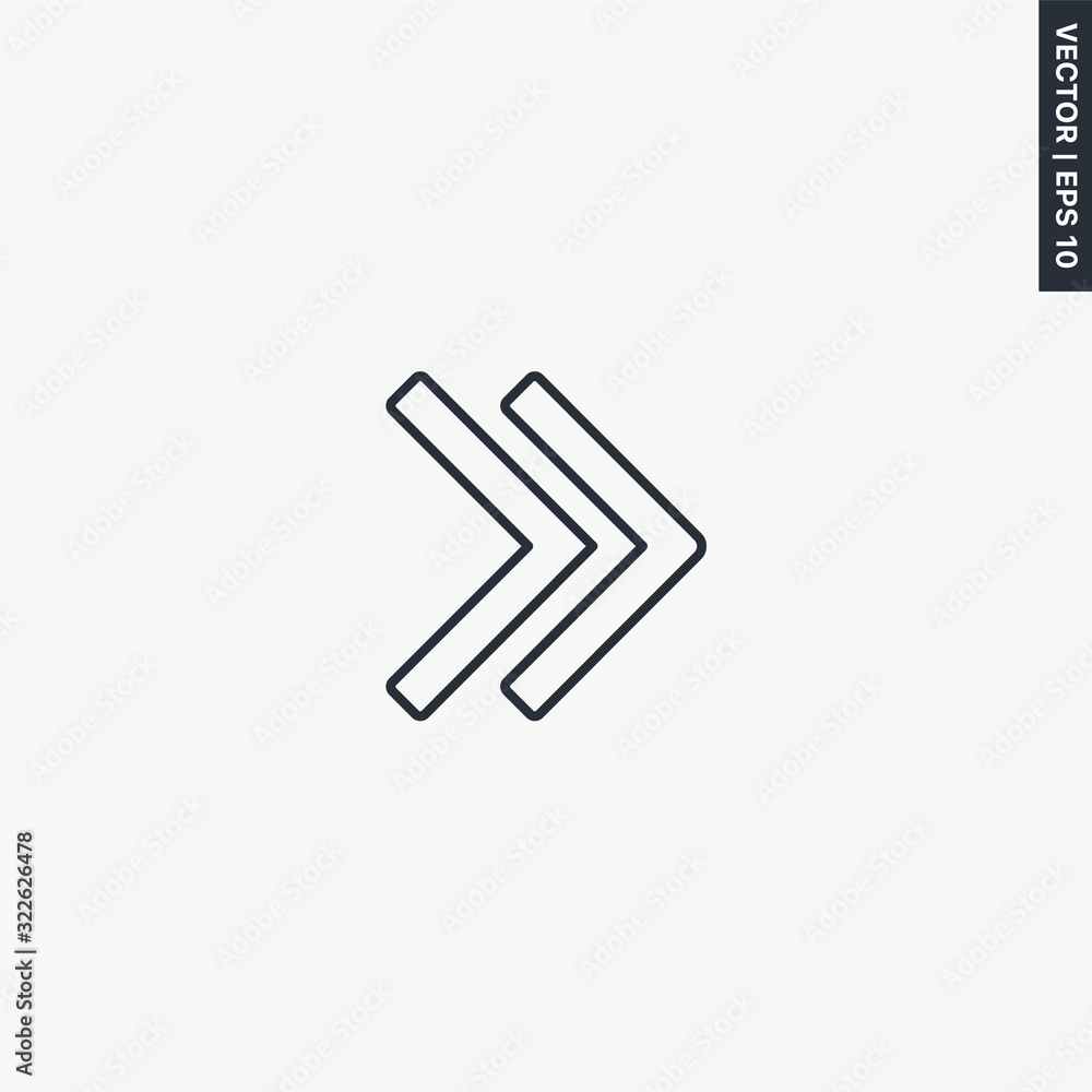 Poster fast forward double right arrows, linear style sign for mobile concept and web design