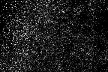 White Grainy Texture Isolated On Black Background. Dust Overlay. Light Coloured Noise Granules. Snow Vector Elements. Digitally Generated Image. Illustration, Eps 10.