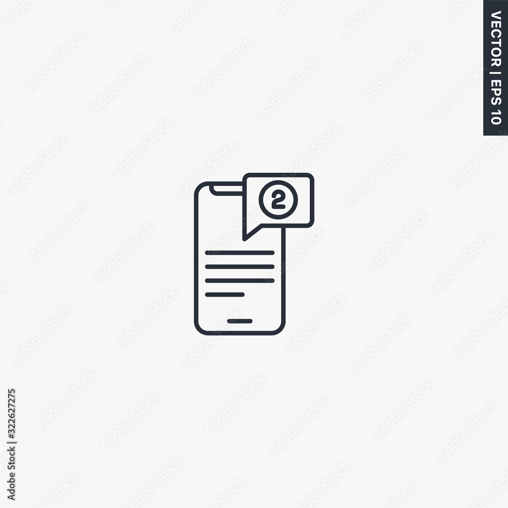 Poster mobile notification, linear style sign for mobile concept and web design