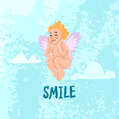 Funny little cupid smiling. Vector illustration concept