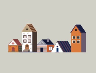 Fototapeta premium Set on european houses on a white background. Flat cartoon vector illustration on white background.