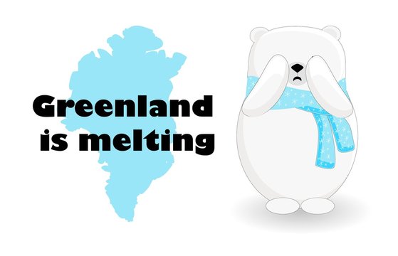 Global warming. Greenland is melting. Melting glaciers. Catastrophe. Banner on the topic of environmental issues. Northern Bear..