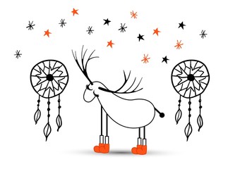 scandinavian deer. Printing on a t-shirt. Logo. Reindeer. CUTE CHARACTER. Folklore style..