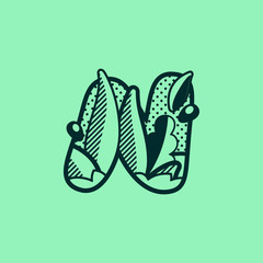 N letter landscape monochrome logo with leaves and dew drops.