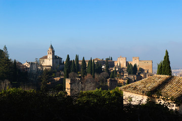 Fototapeta na wymiar Beautiful panorama of Alhambra citadel from Generalife palace, Granada, Spain