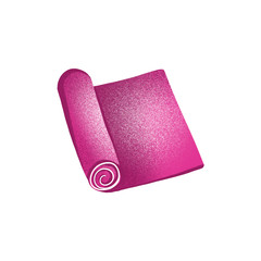 Digital illustration of a bright juicy textured pink matte yoga mat in a roll top view. Print for stickers, posters, banners, invitations, business, fabrics and clothes.
