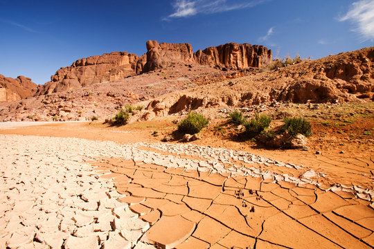 A dried up river bed in the Anti Atlas mountains of Morocco, North Afr