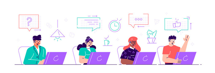 Call center, hotline flat vector illustrations