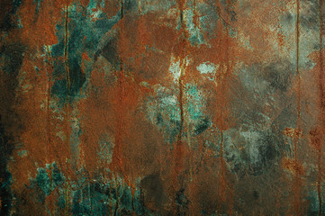 The surface of the old rusty metal with the effect of old paint and scuff