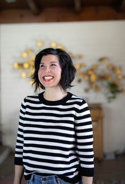 Giddy Thirty Something Wearing Stripes