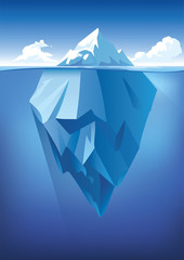 Vector underwater and above-water landscape with iceberg. Ocean waterline anime clean style. Background design