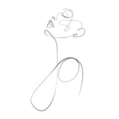 Side view of a young nude woman one line drawing on white isolated background. Vector illustration  
