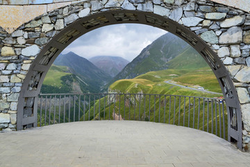 Georgia, Caucasus:  Russia–Georgia Friendship Monument, view Devil's Valley