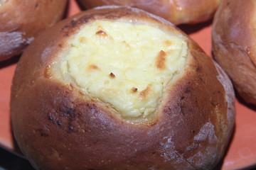 the fluffy bun cheese close-up, concept of Breakfast