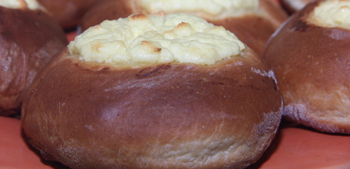 the fluffy bun cheese close-up, concept of Breakfast