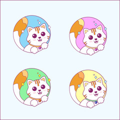 Vector illustration set logo of cute cat