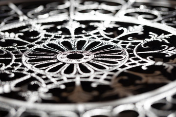 detail of a garden chair wiht hoarfrost