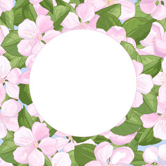 Vector frame with flowers of apple blossoms in the spring