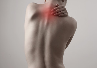 Woman with back pain, Scoliosis spine curve. Female body aesthetic
