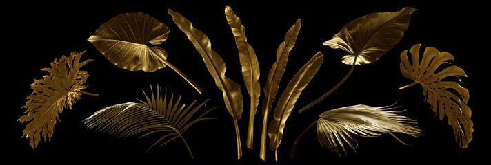 Tropical leaves gold and black, can be used as background