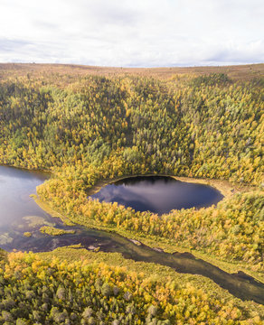 Aerial view of a lagoon in Utsjoki, Finland