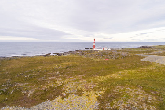 Aerial view of Slettnes Lighthouse in Gamvik, Norway