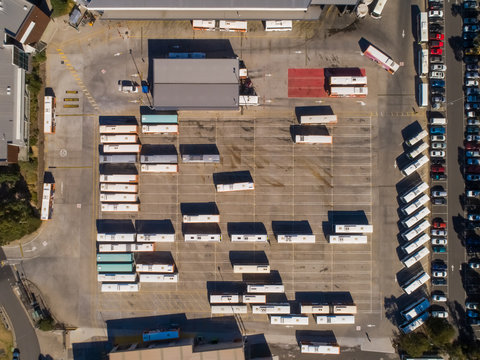 Aerial view of a bus parking lot, Dandenong, Victoria, Australia