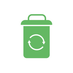 arrows recycle symbol in waste bin flat style