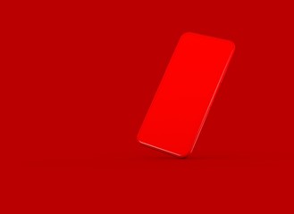 New smartphone with blank screen isolated Flat 3d red
