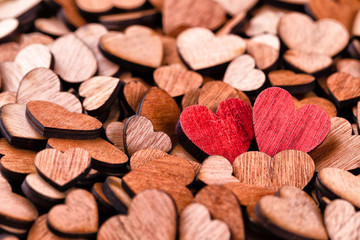 Wooden Heart shapes. greeting card.