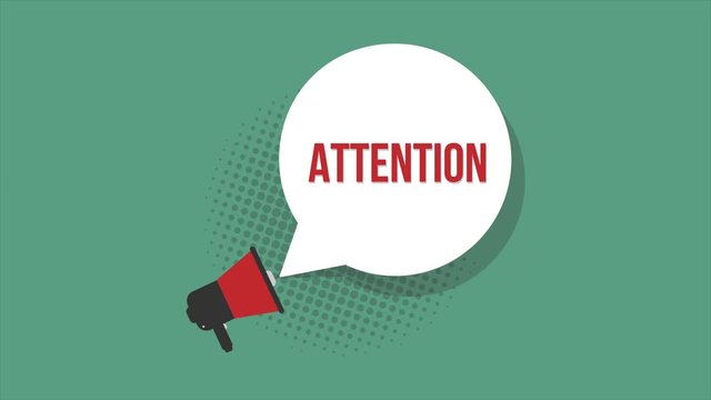 Retro style megaphone with speech bubble. attention 4k animation