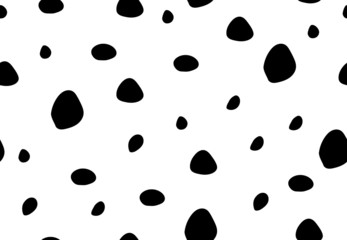Abstract polka dot pattern. Seamless background with black and white random shapes, classic asymmetric pea graphic for textile, fabric, wallpaper, printing. Oriental texture vector illustration