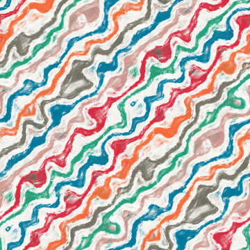 Diagonal Wavy rainbow painting stripes mottled distressed brushed unique graphic design. Vivid paintbrush textured seamless repeat raster jpg pattern swatch.